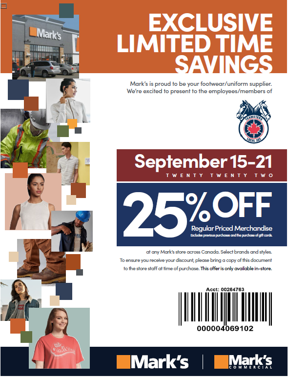 Marks Exclusive 25% Off Employees & Members Teamsters 362